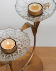 Glass Flower Double Tea-Light Candle Holder