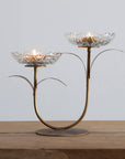 Glass Flower Double Tea-Light Candle Holder
