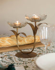 Glass Flower Double Tea-Light Candle Holder
