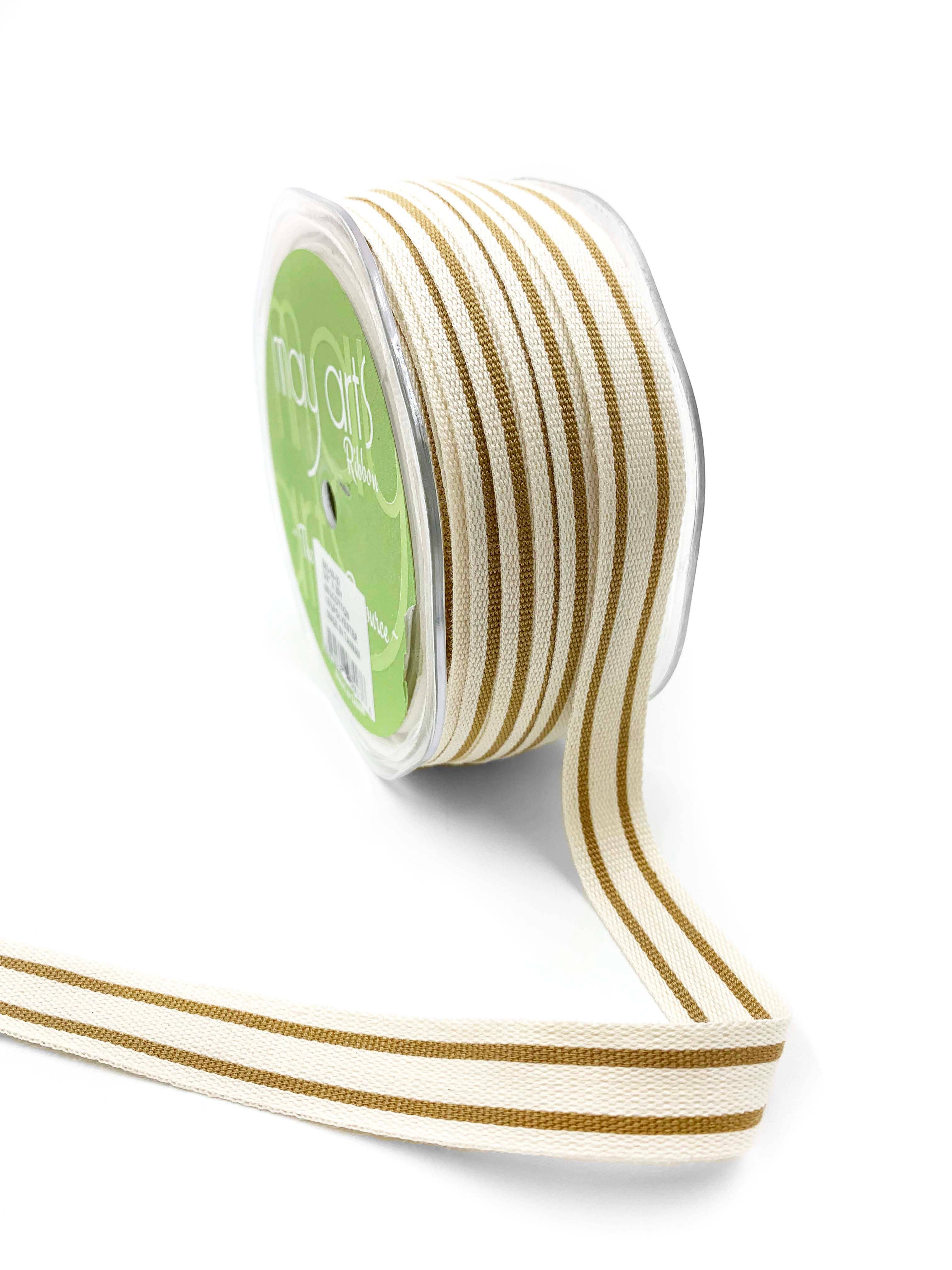 5/8" Woven Cotton Antique Gold Double Stripes Ribbon