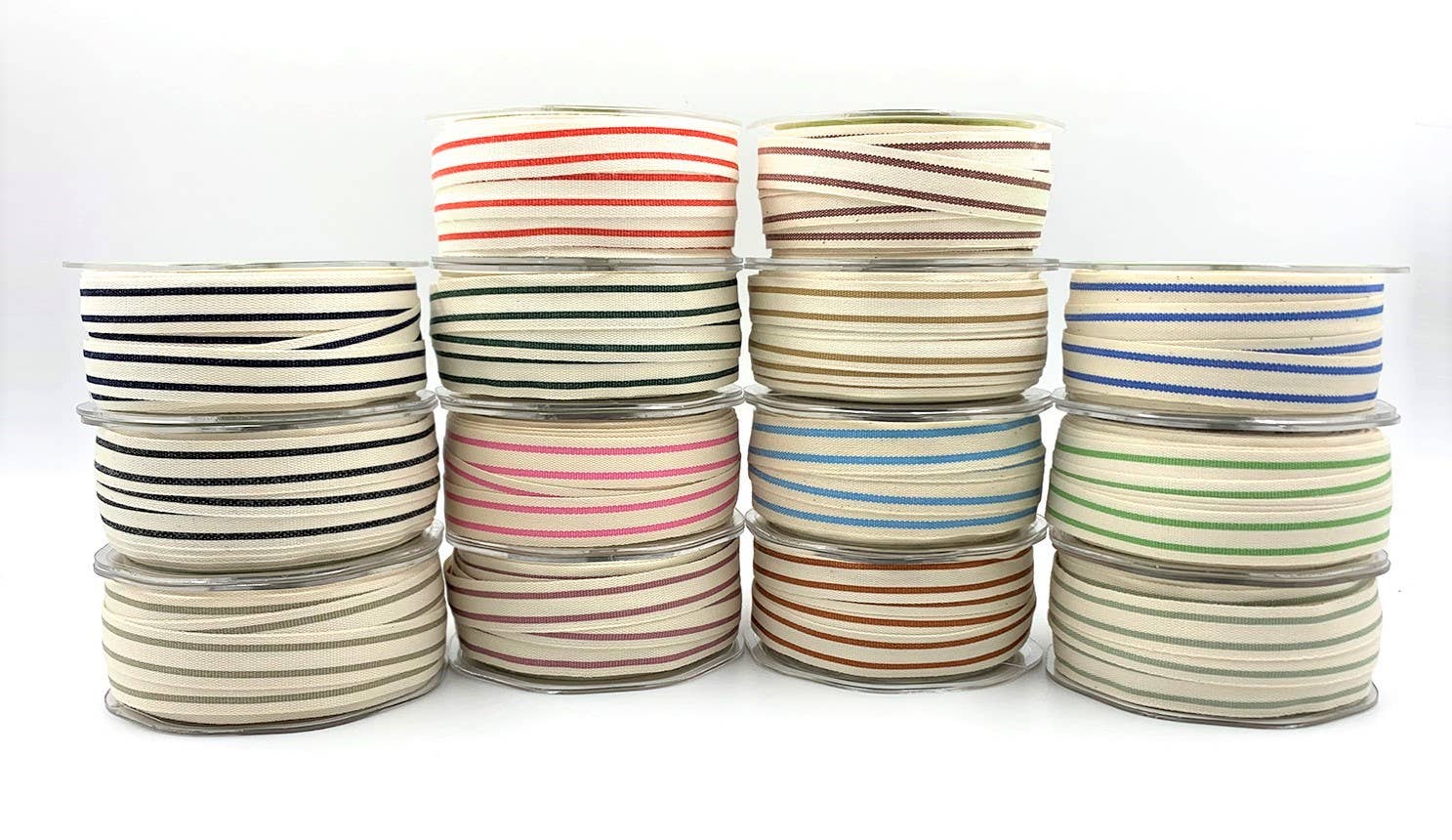 5/8" Woven Cotton Light Blue Double Stripes Ribbon