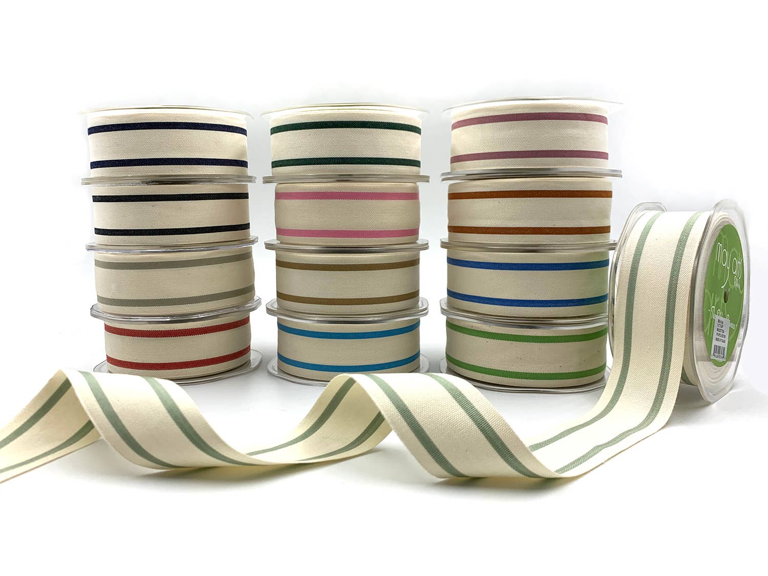 1.5" Woven Cotton Woodrose Double Stripes Ribbon