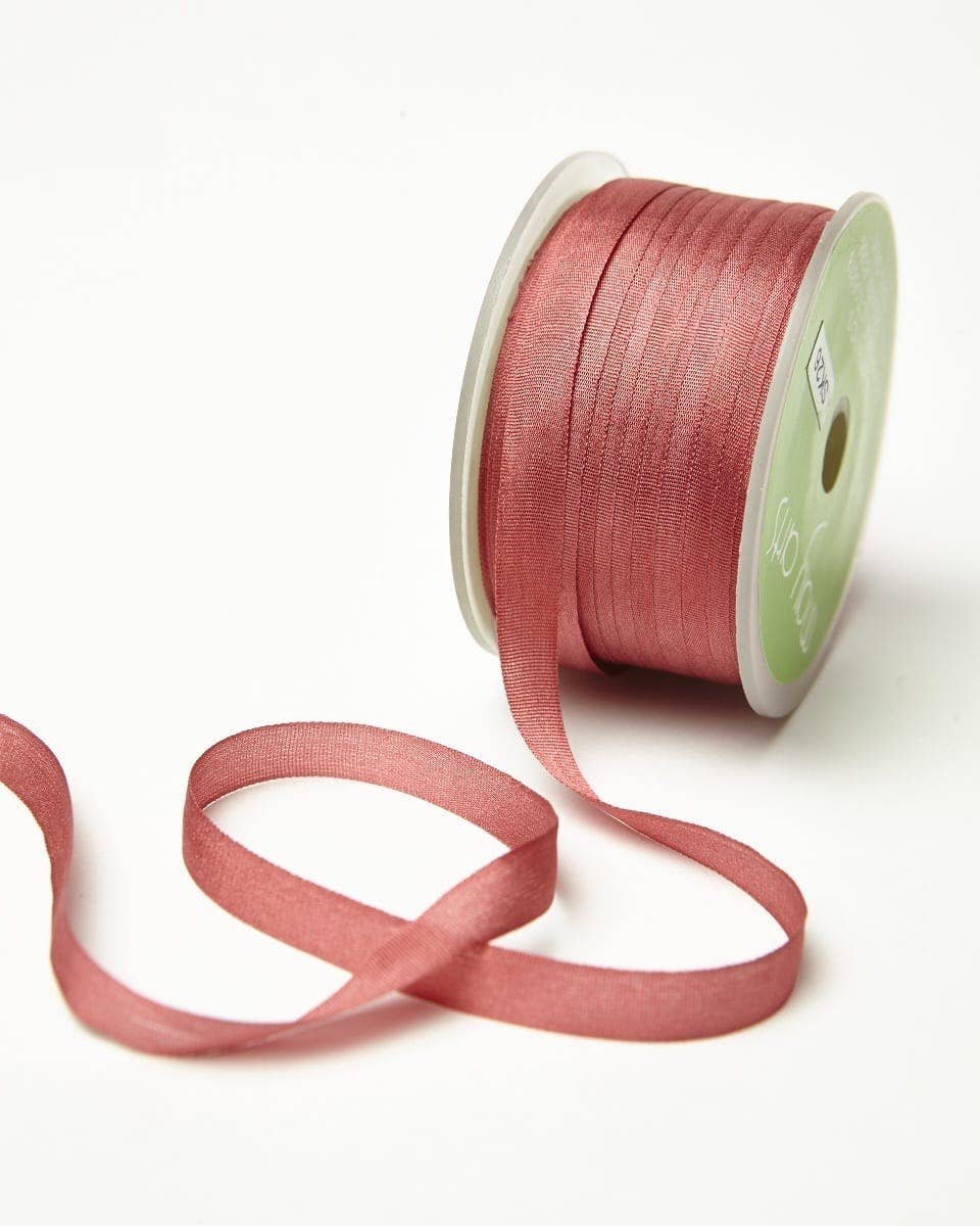 1/4" Rose Hand-Dyed Woven 100% Silk Ribbon