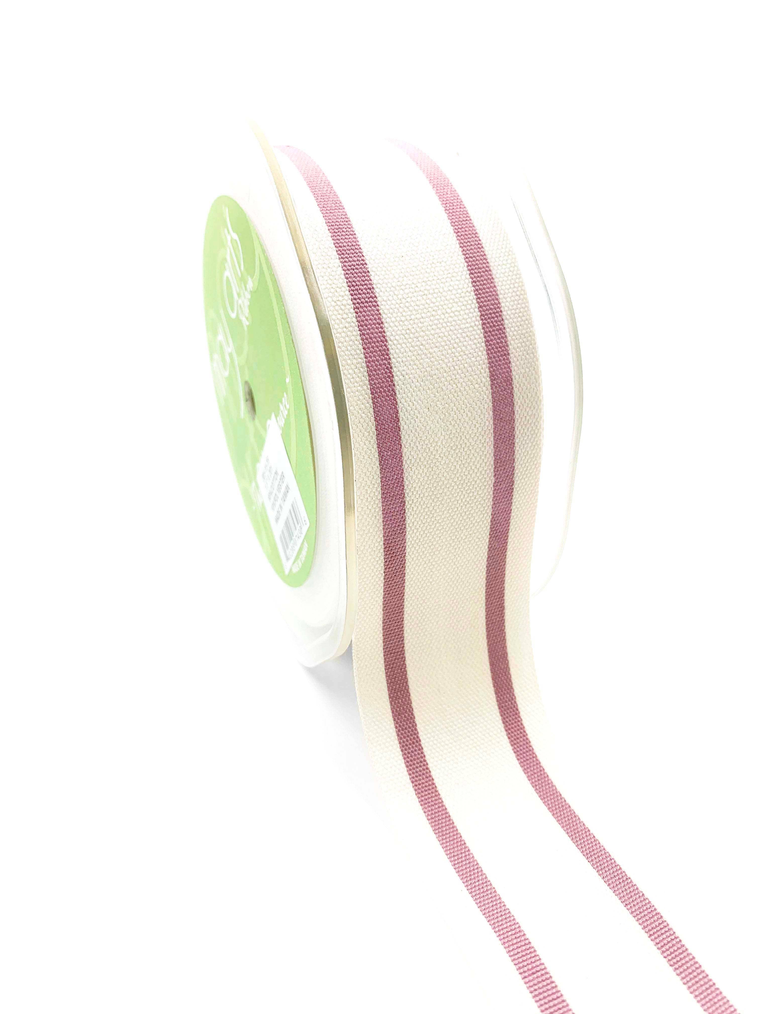 1.5" Woven Cotton Woodrose Double Stripes Ribbon