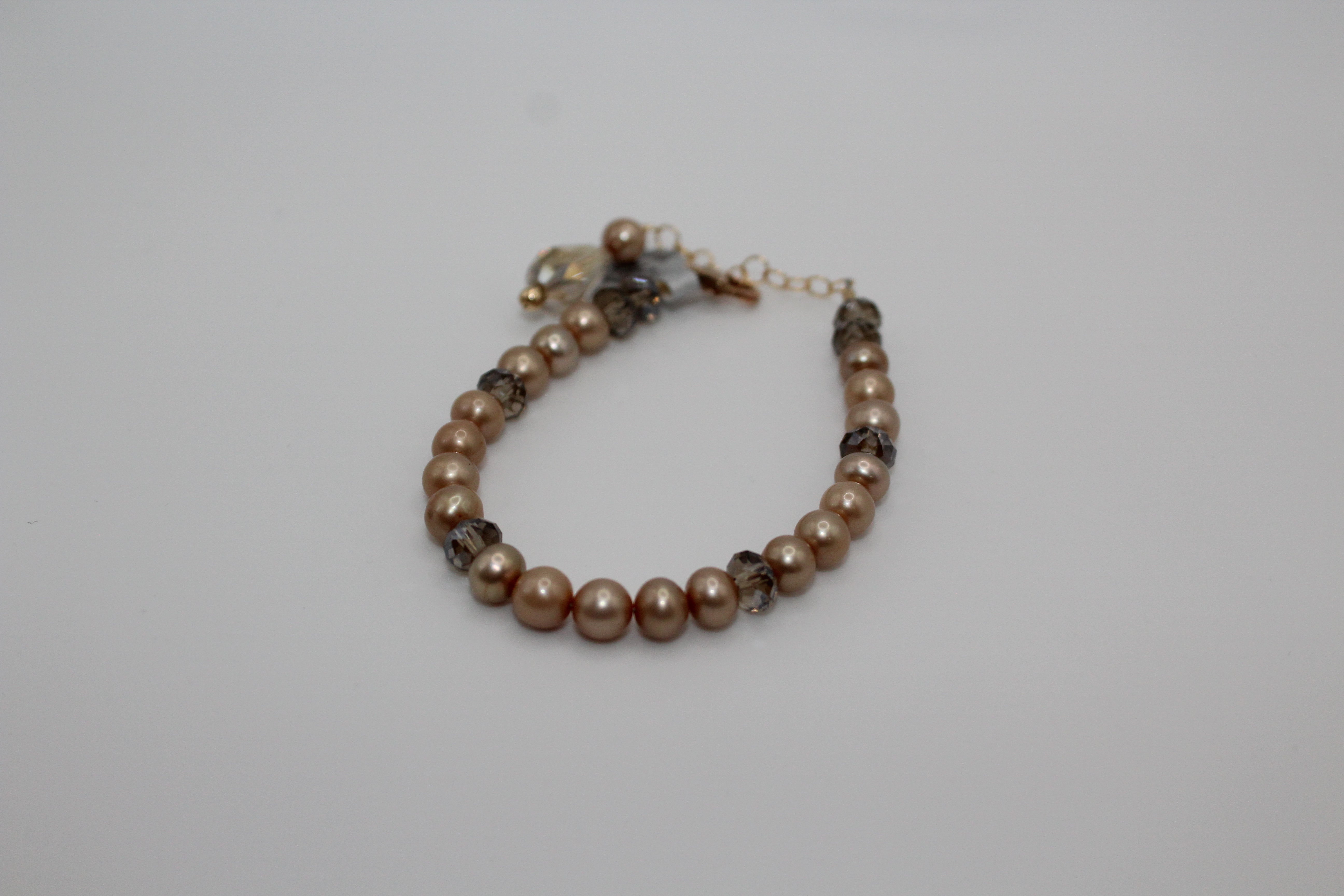 Tan Pearl & Smoky Crystal Bracelet