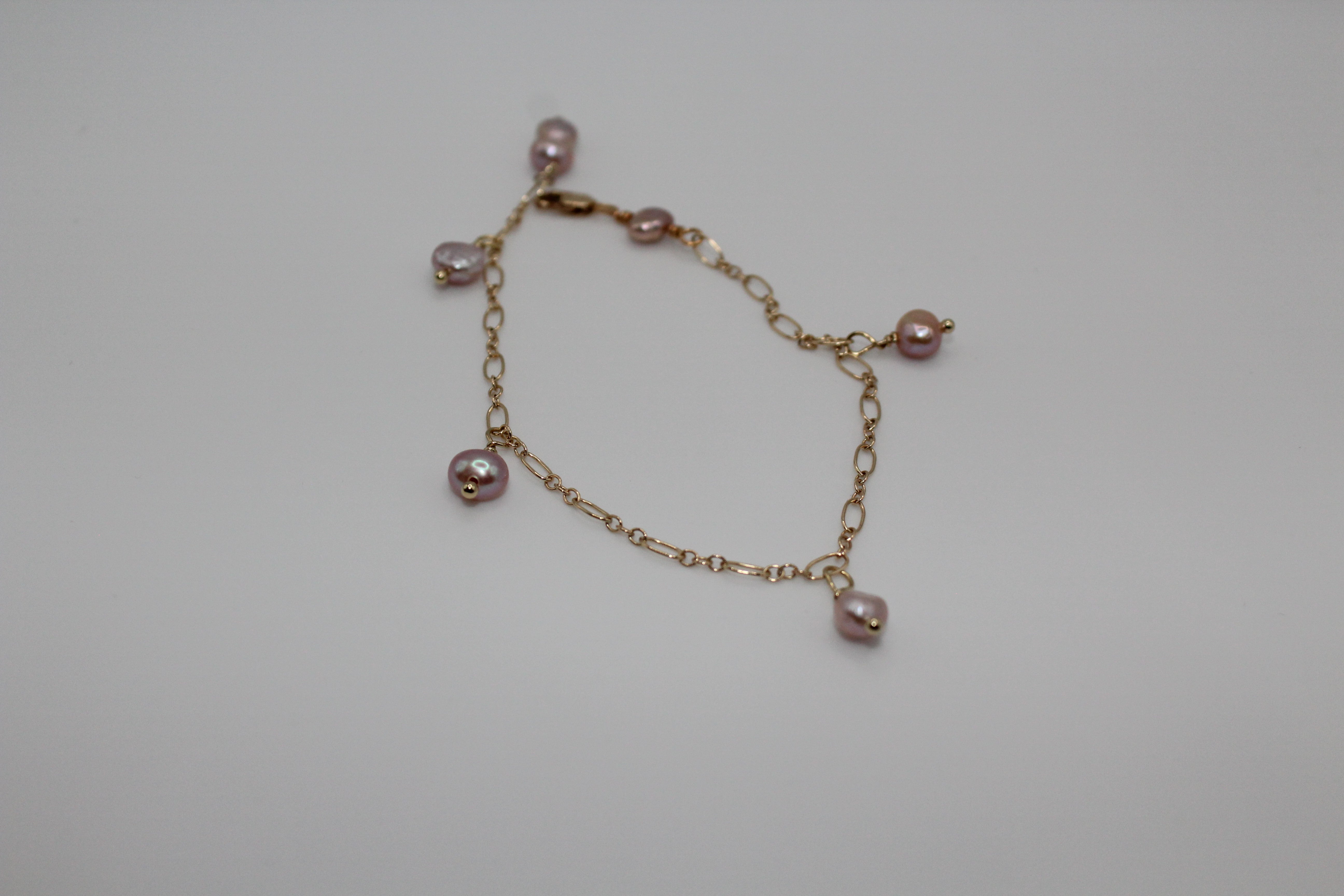 Gold Chain Bracelet with Pink Pearls