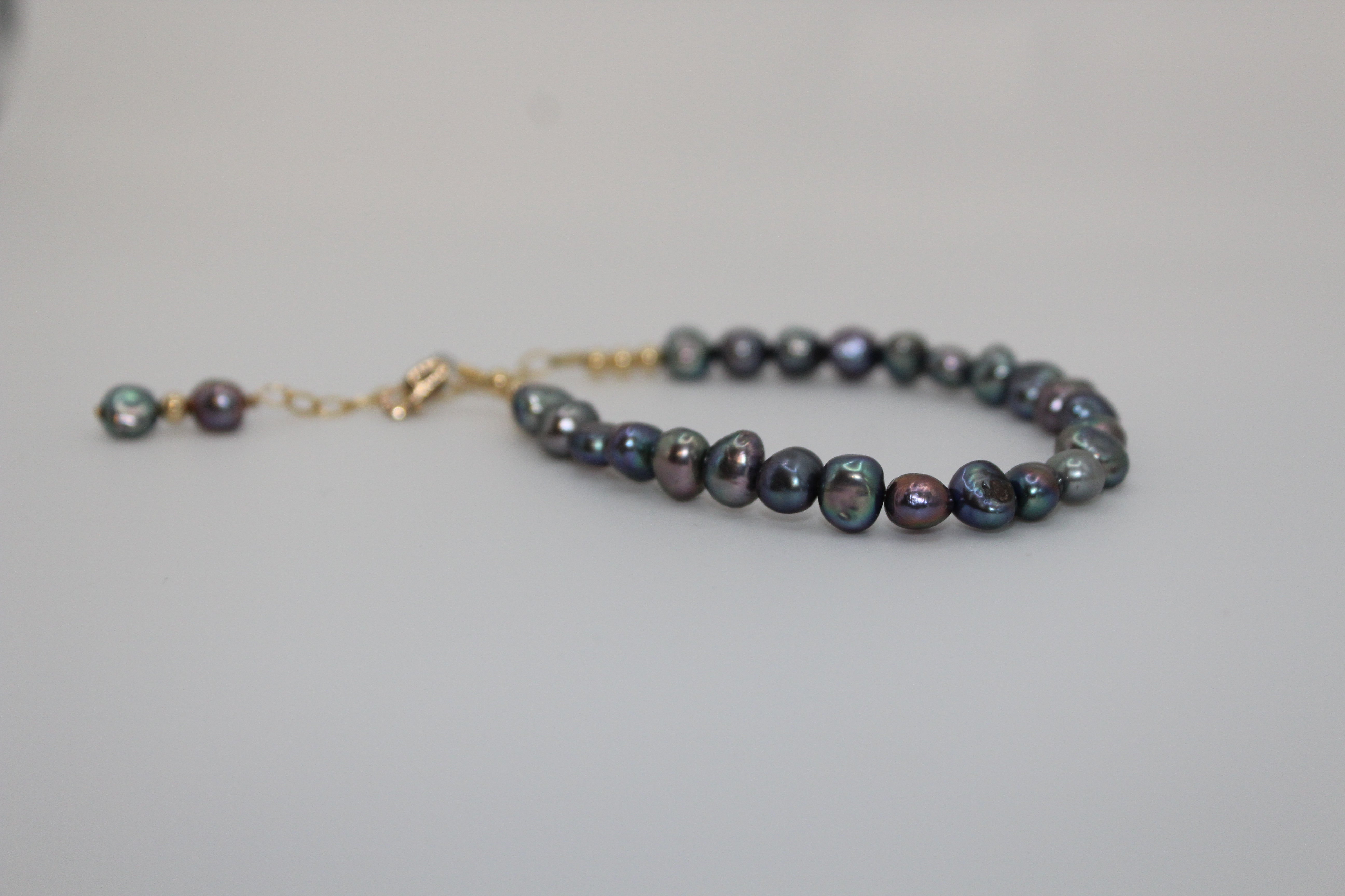 Blue "Oil Slick" Pearl Bracelet