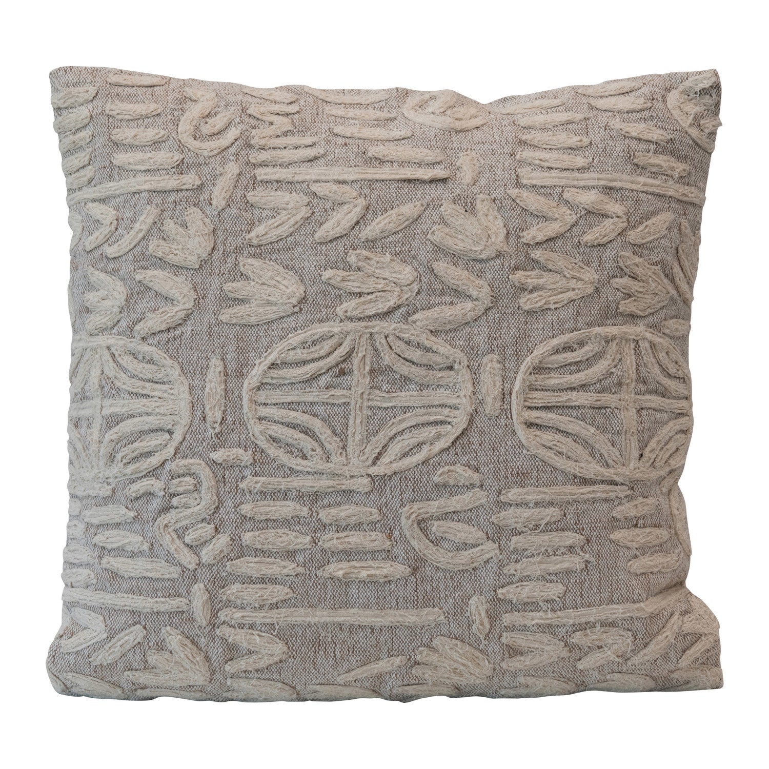 Cotton and Jute Appliqued Pillow
