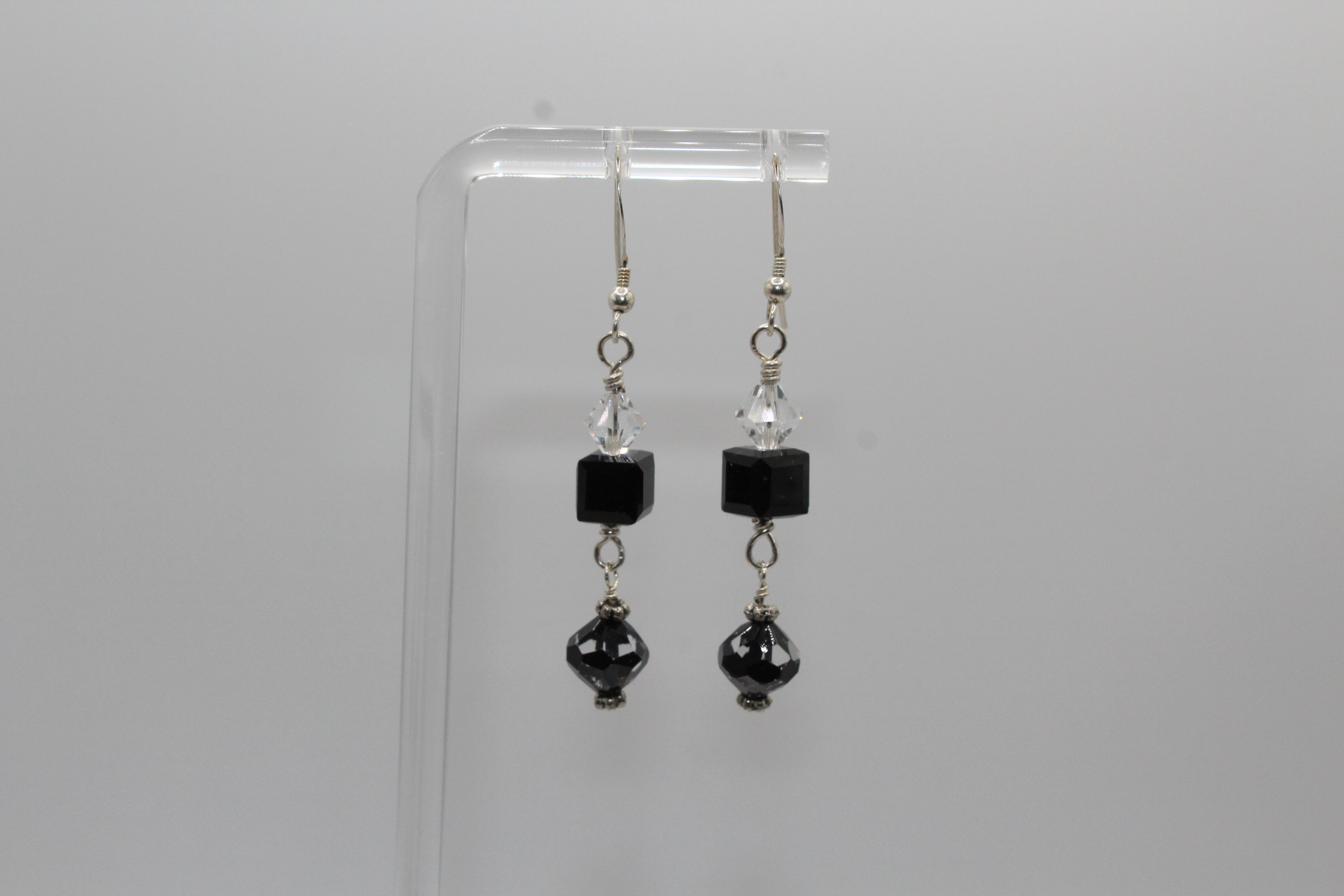 Clear and Black Crystal Dangle Earrings