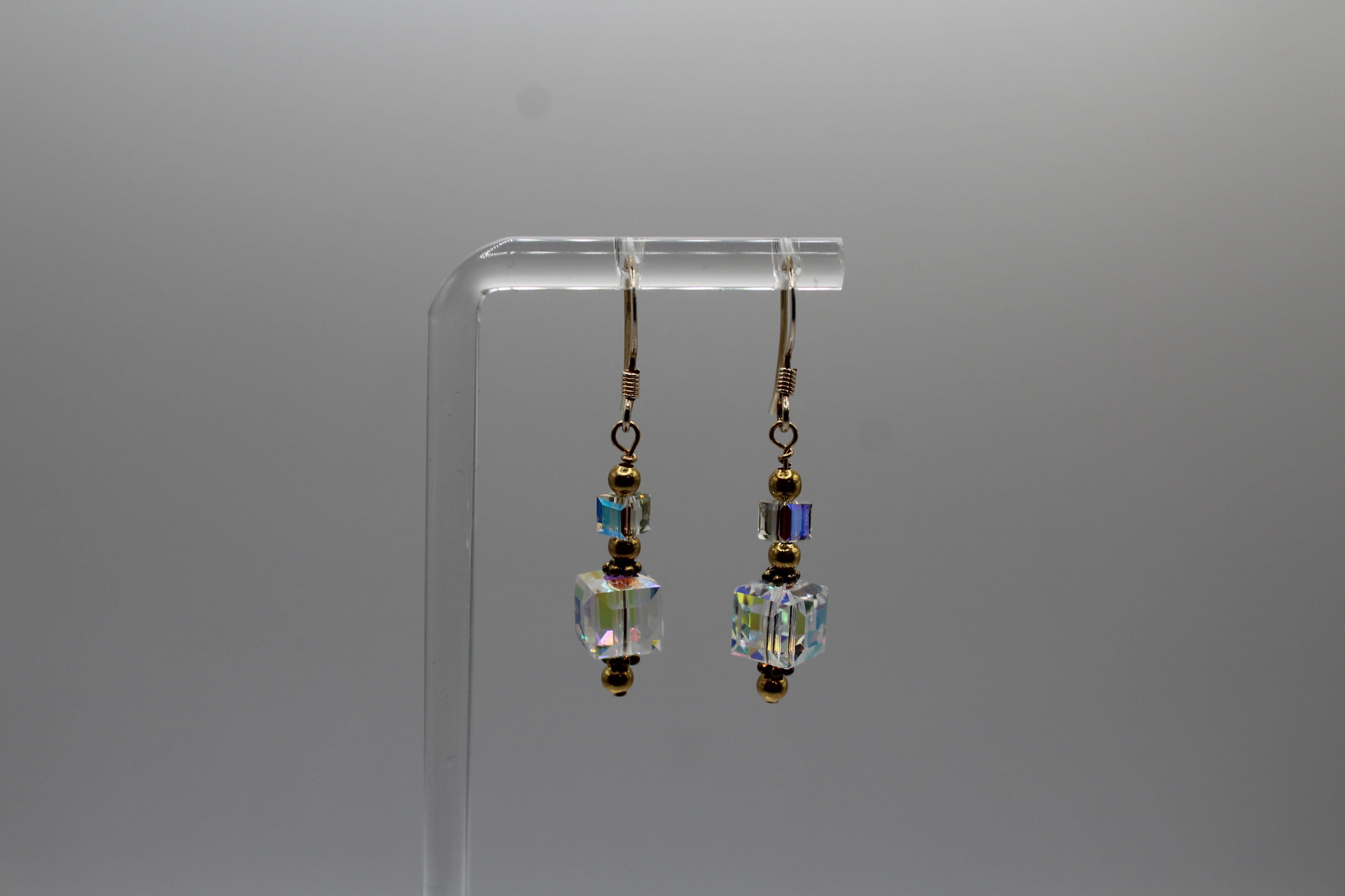 Clear Square Gold Filled Earrings