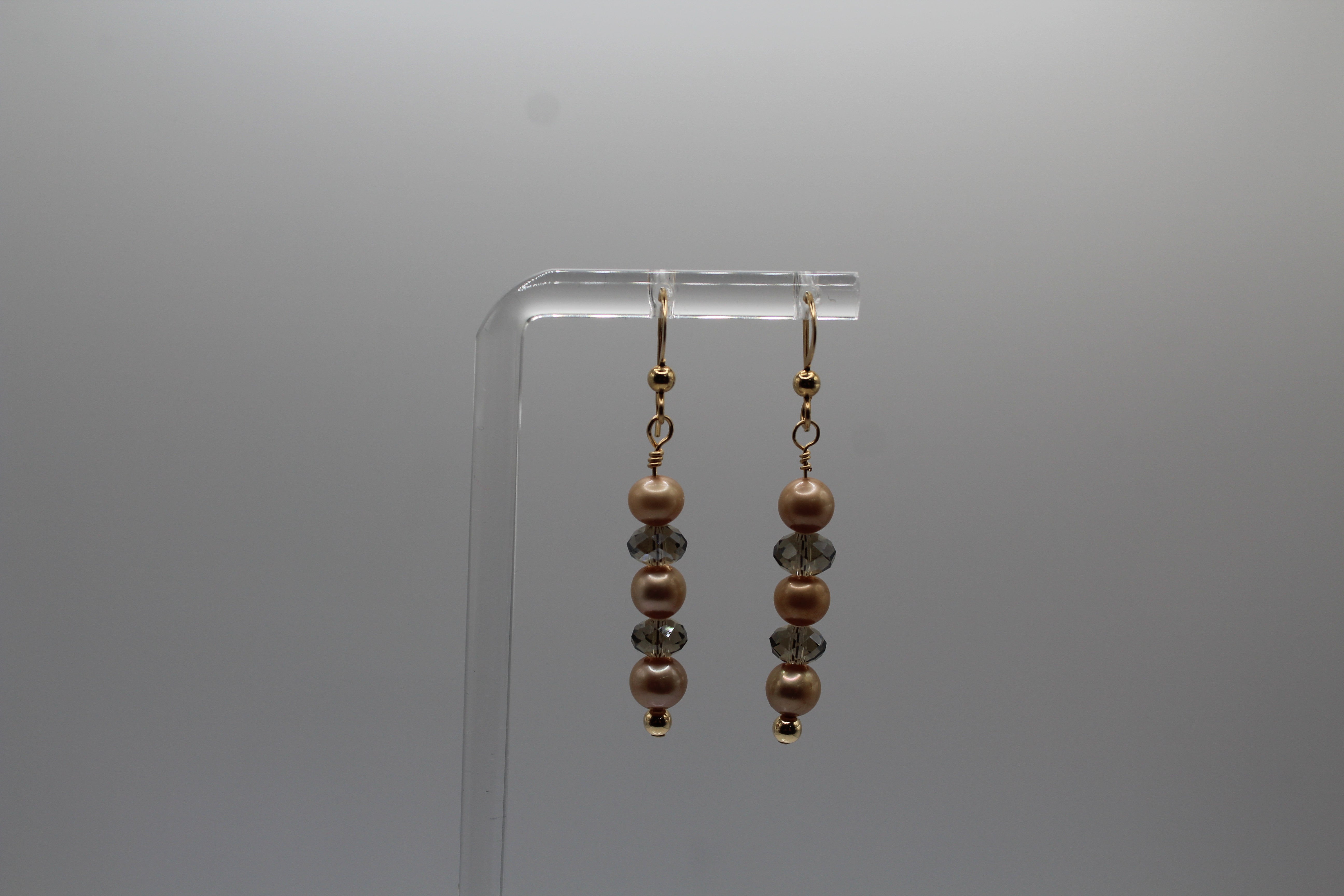 Tan Pearl & Crystal GF Earrings