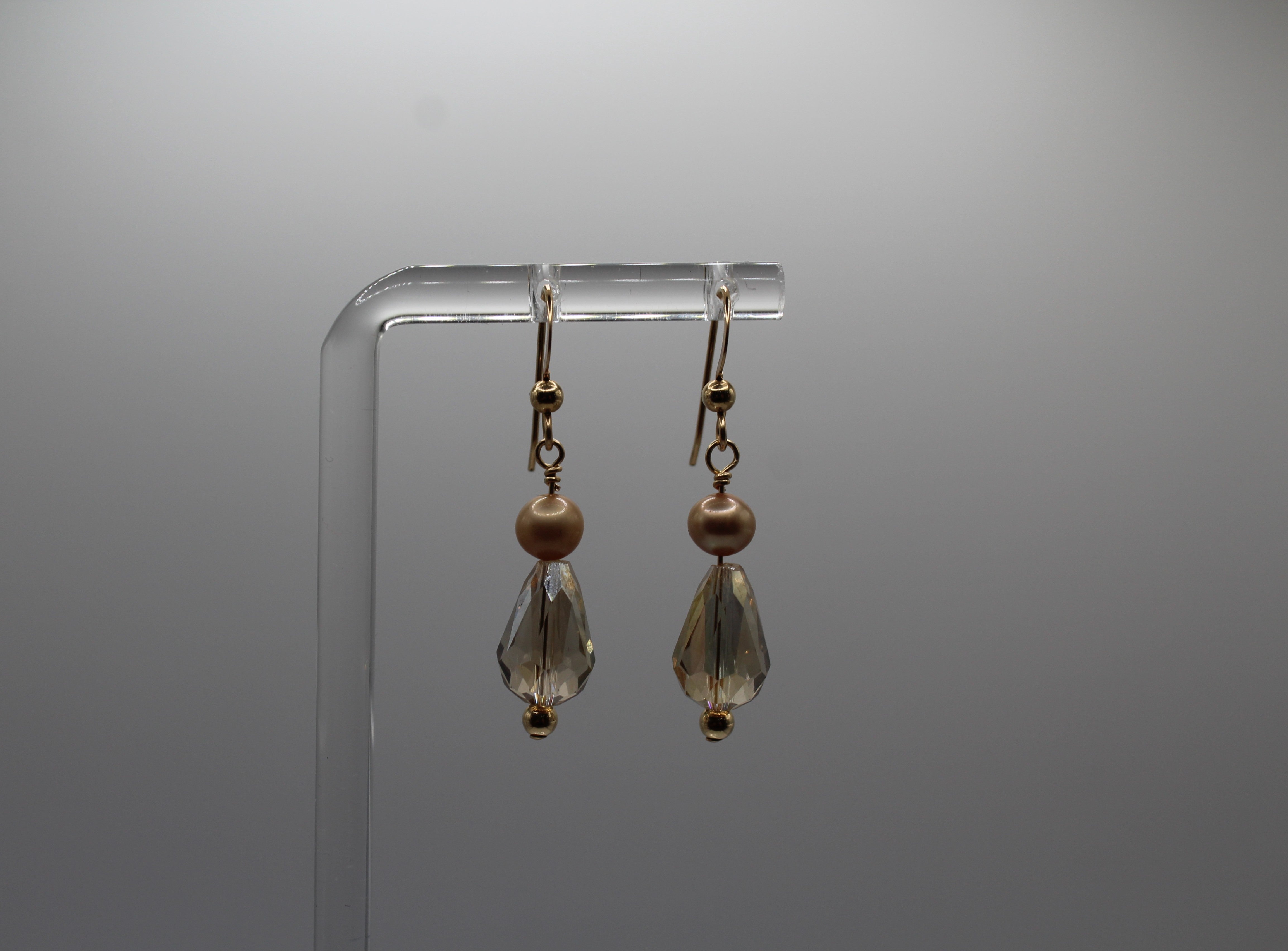 Tan Crystal & FW Pearl GF Earrings