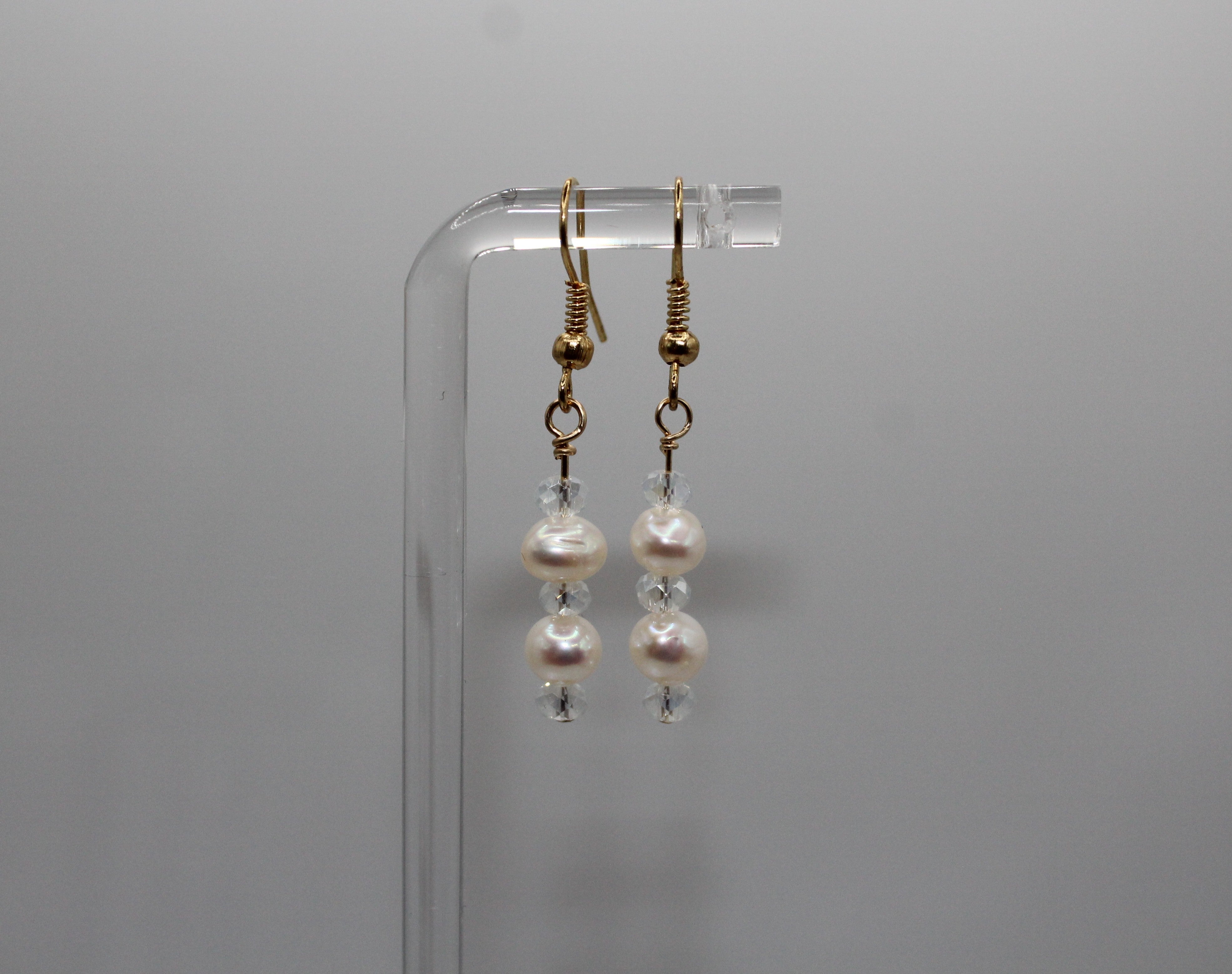 White Pearl & Crystal Earrings