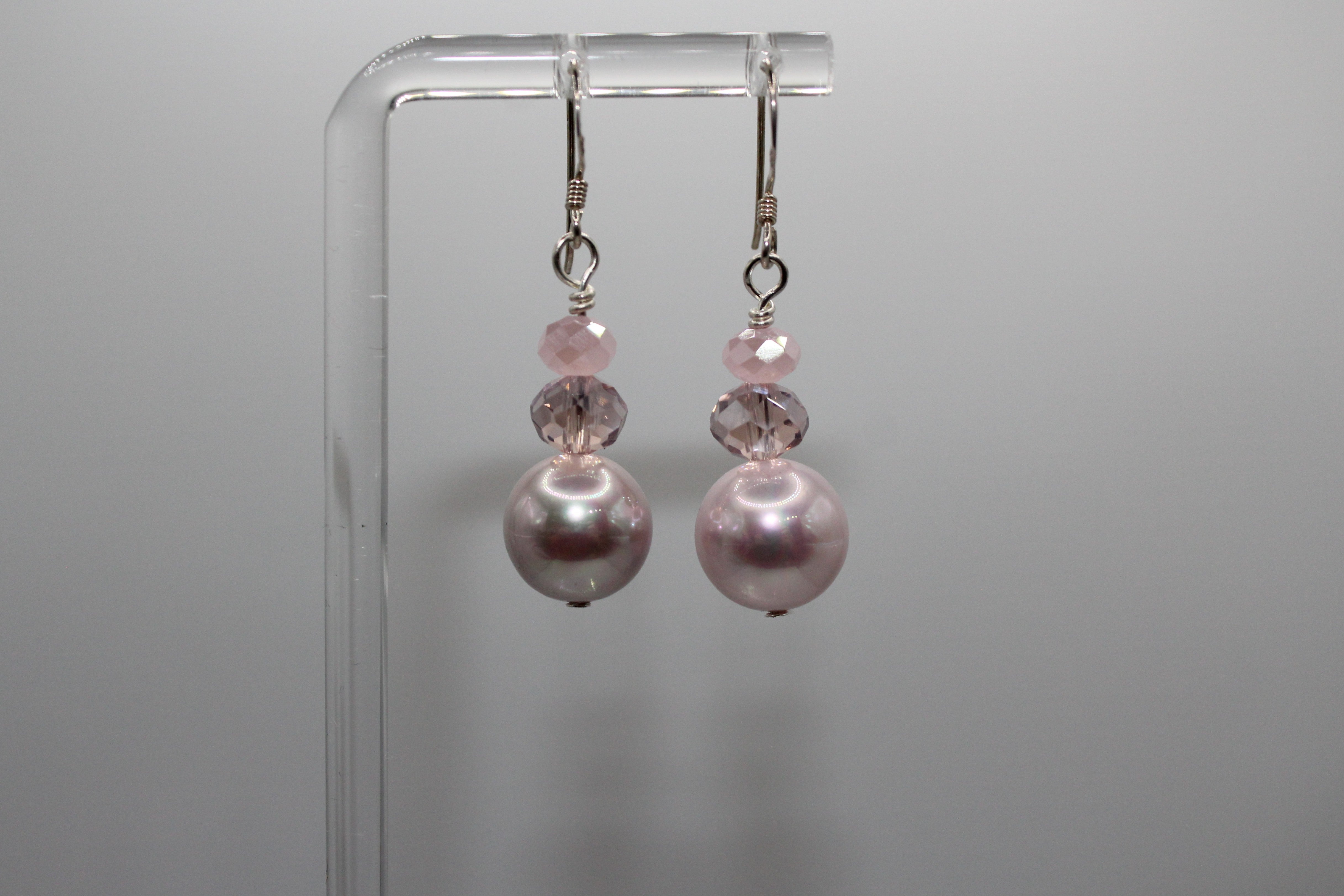 Pink Mother of Pearl and Crystal Earrings