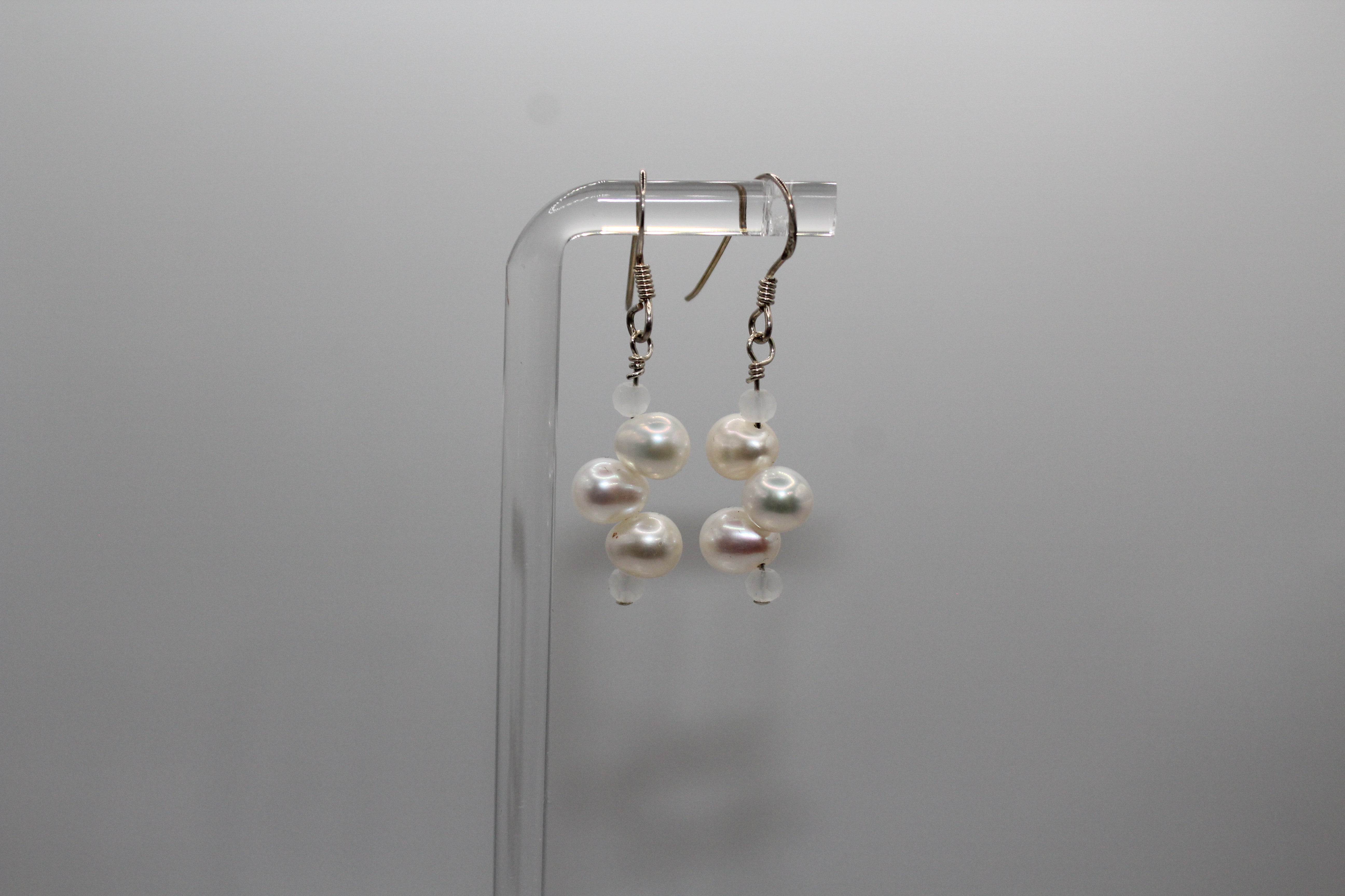 White Pearl & Crystal Earrings
