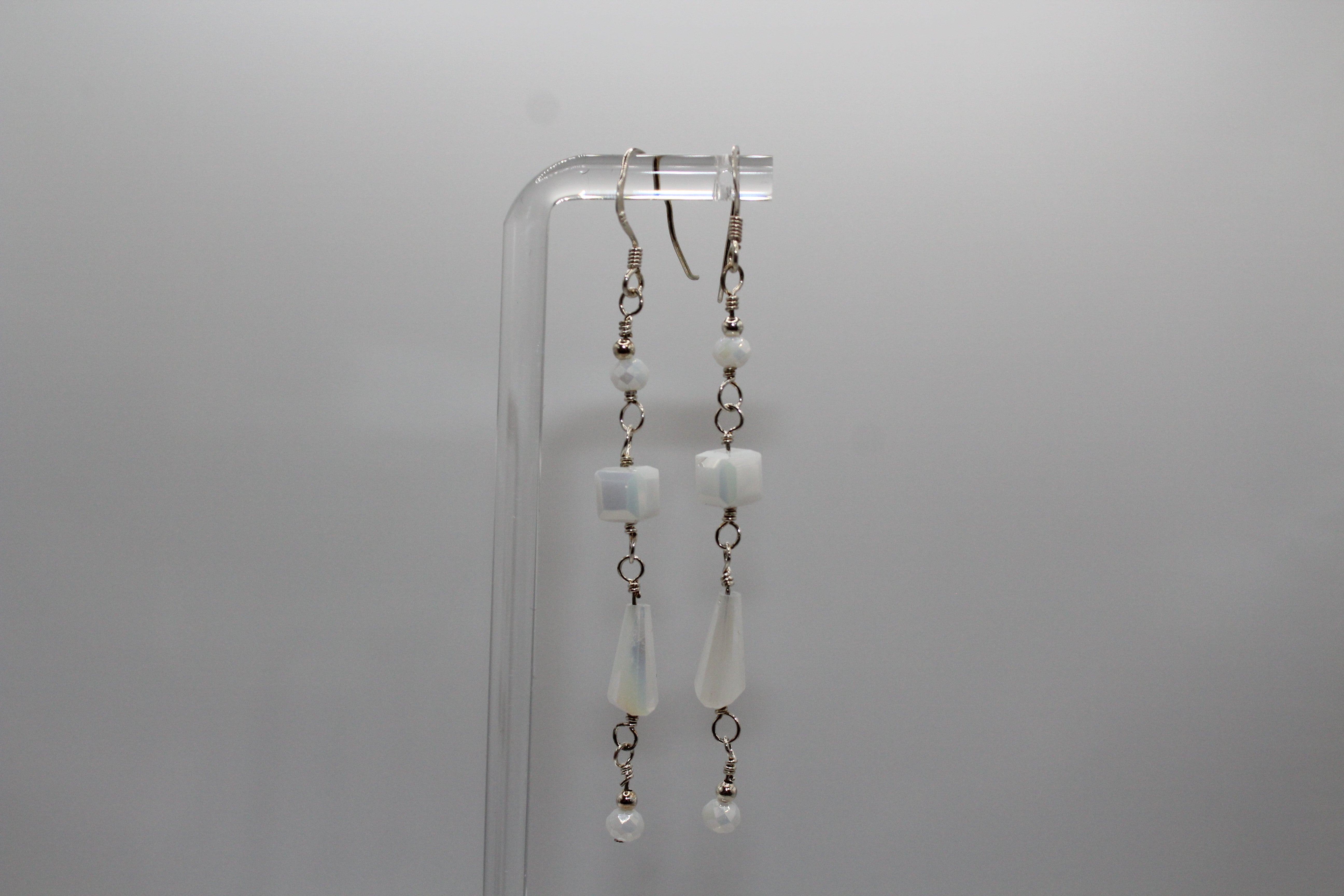 White Crystal Long Dangle Earrings