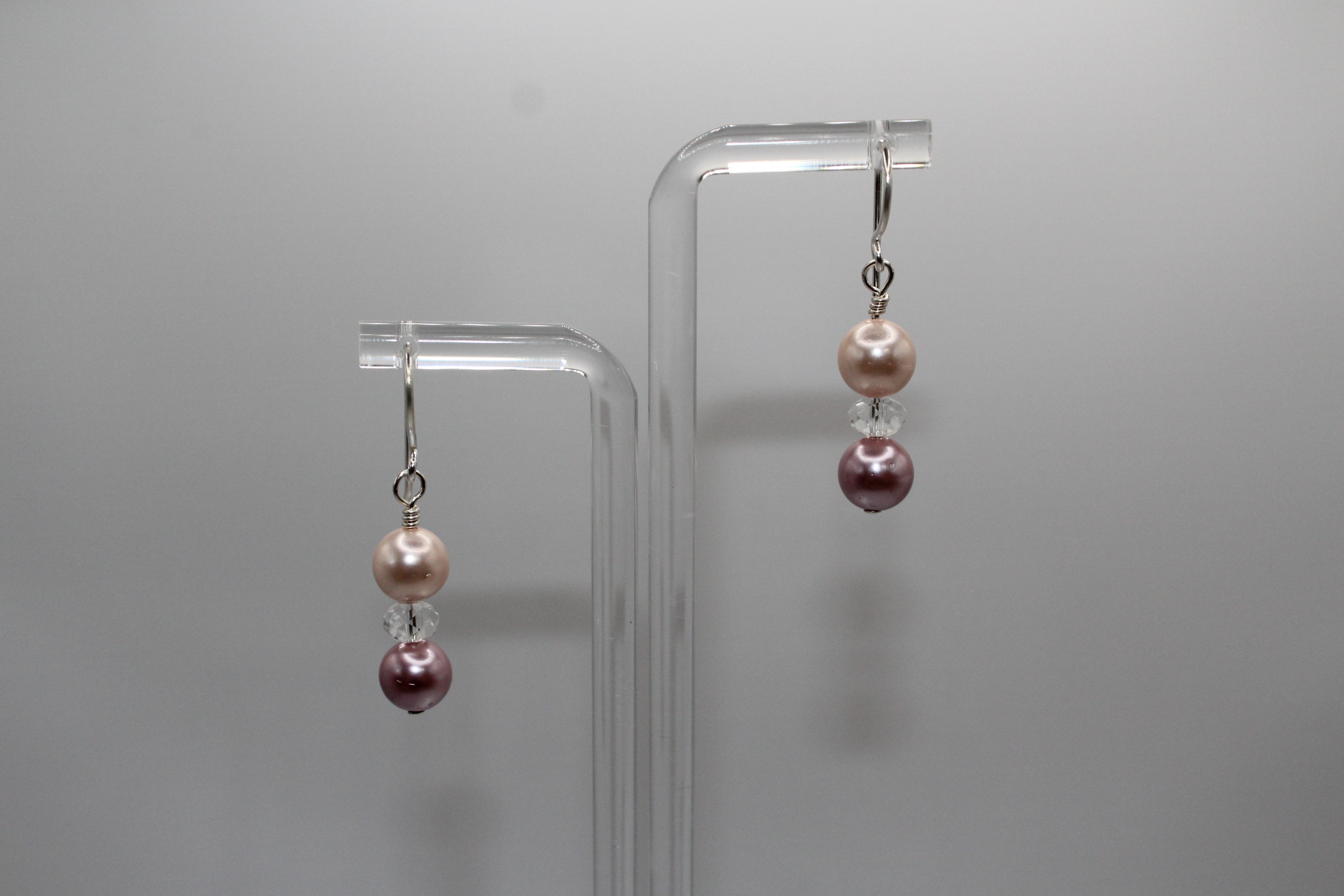 Pink Mother of Pearl and Crystal Earrings