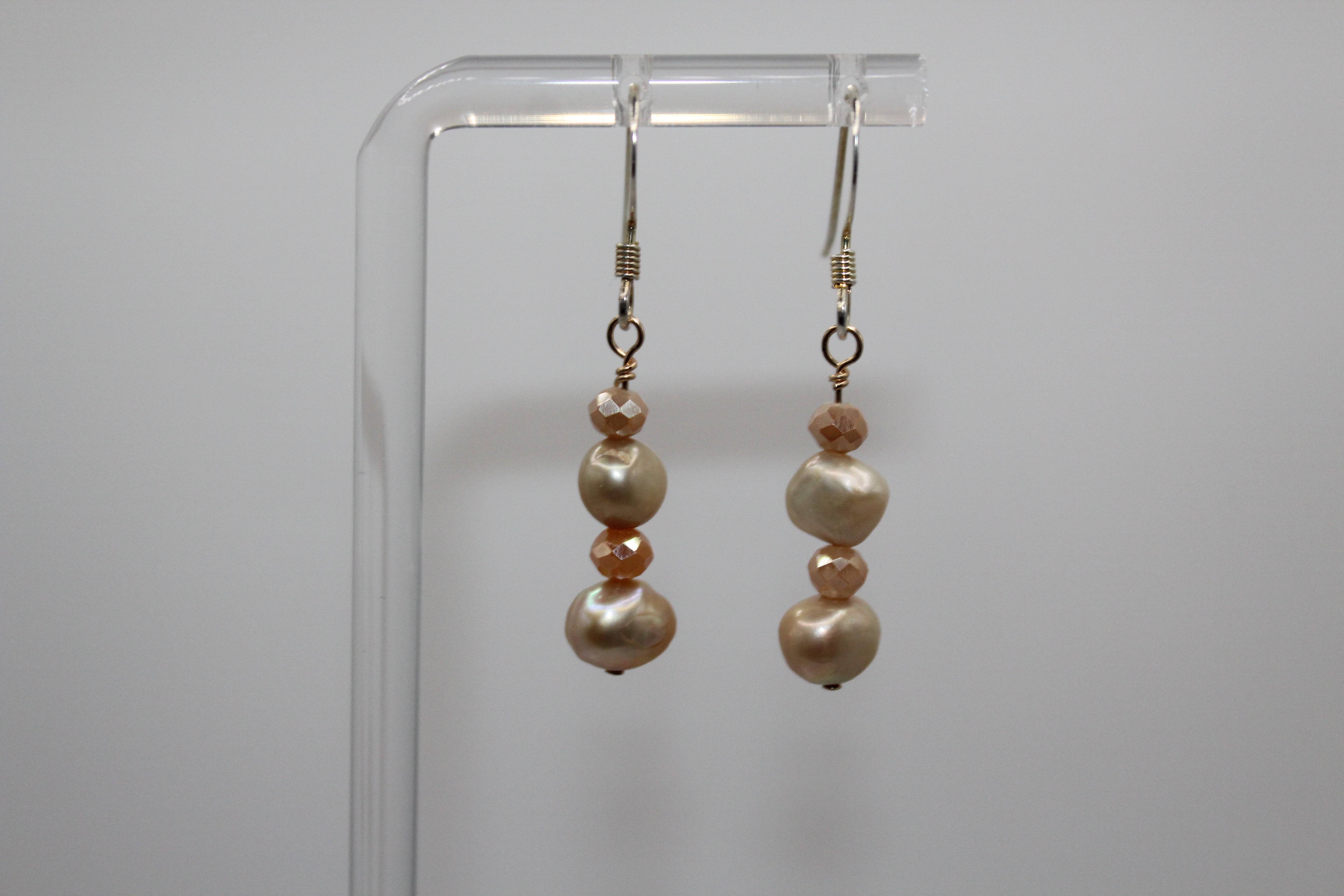 Tan Pearl & Crystal GF Earrings
