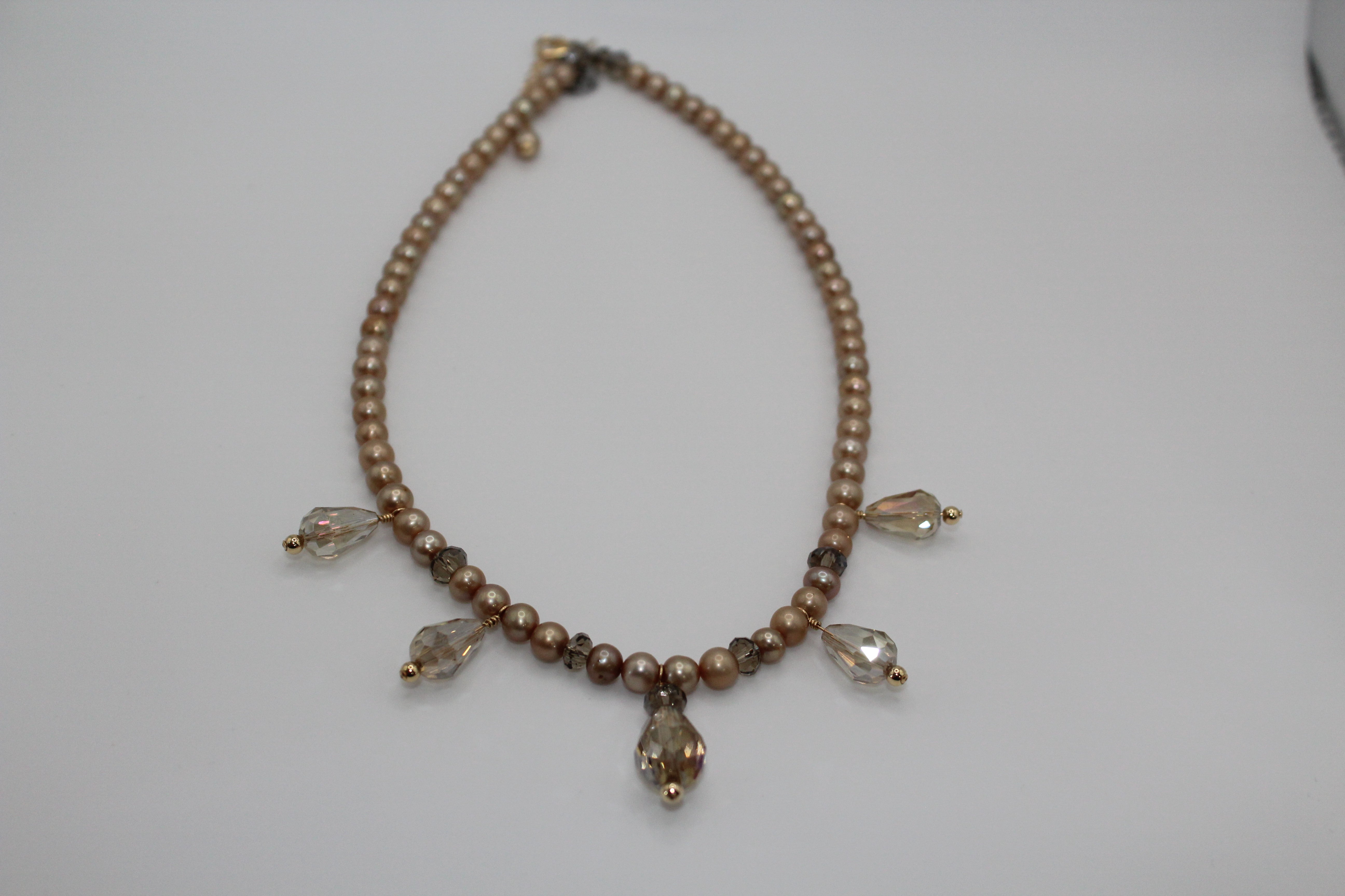 Tan Pearl & Crystal Necklace