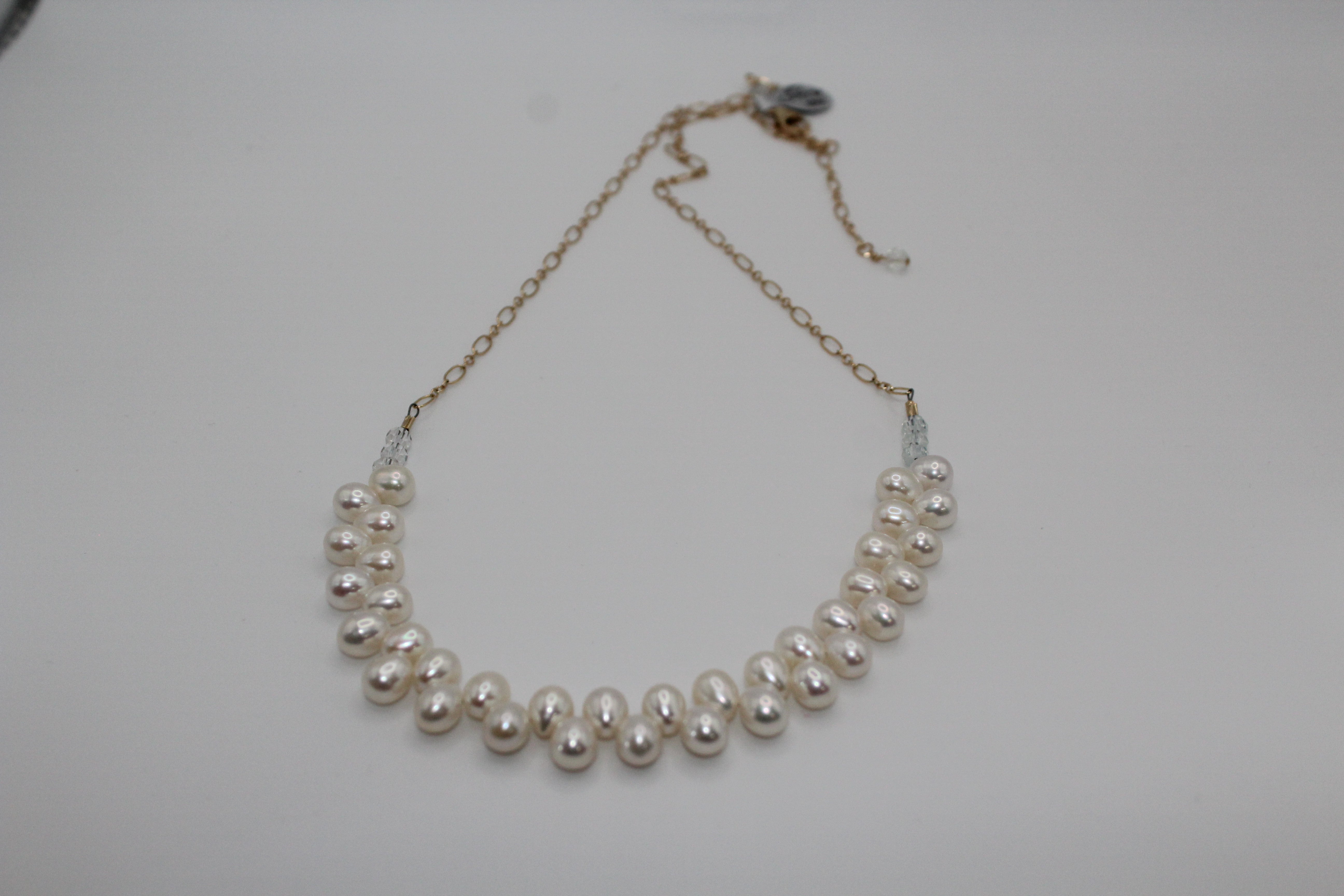 White Top Drilled Pearl GF Necklace
