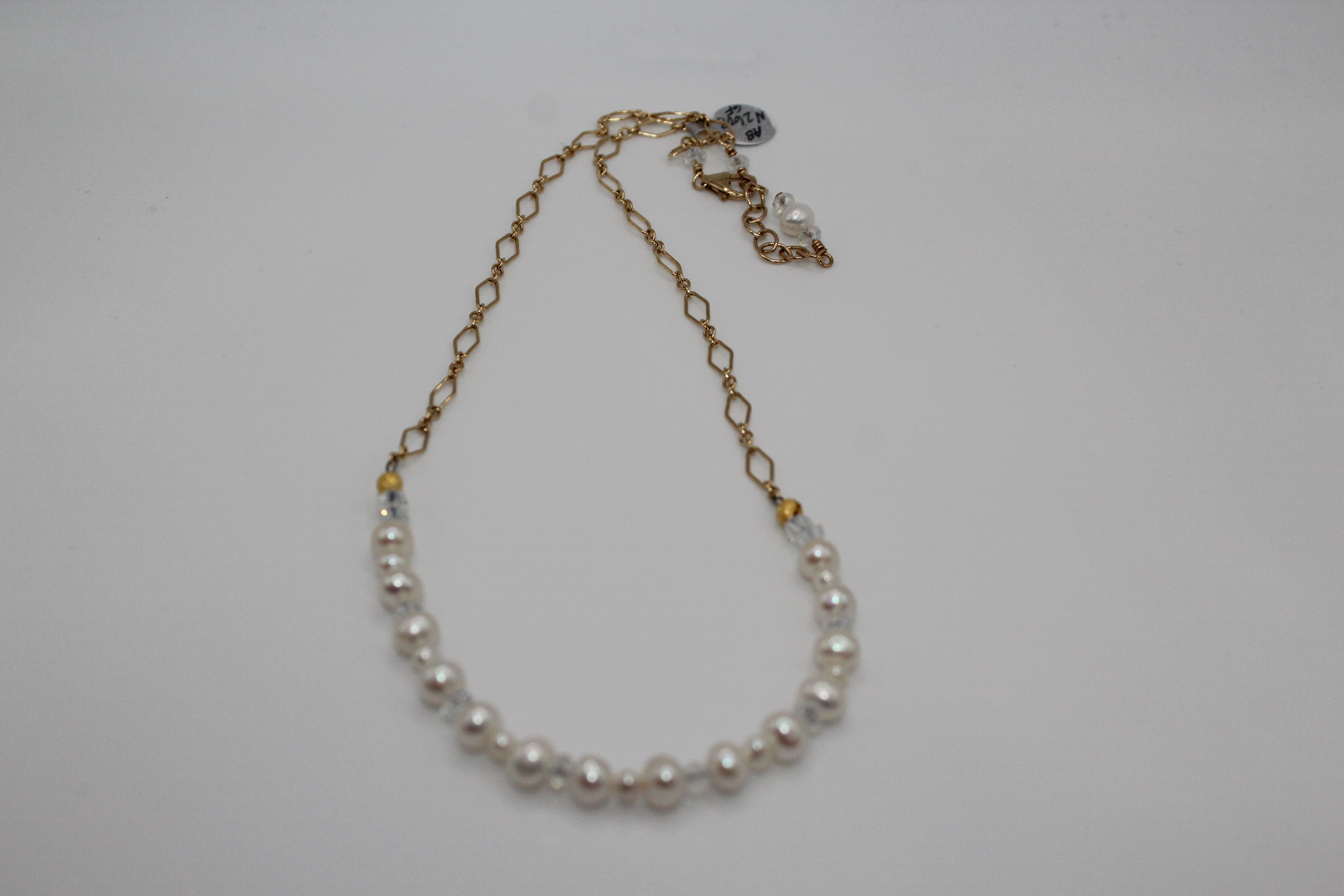 White Top Drilled Pearl GF Necklace
