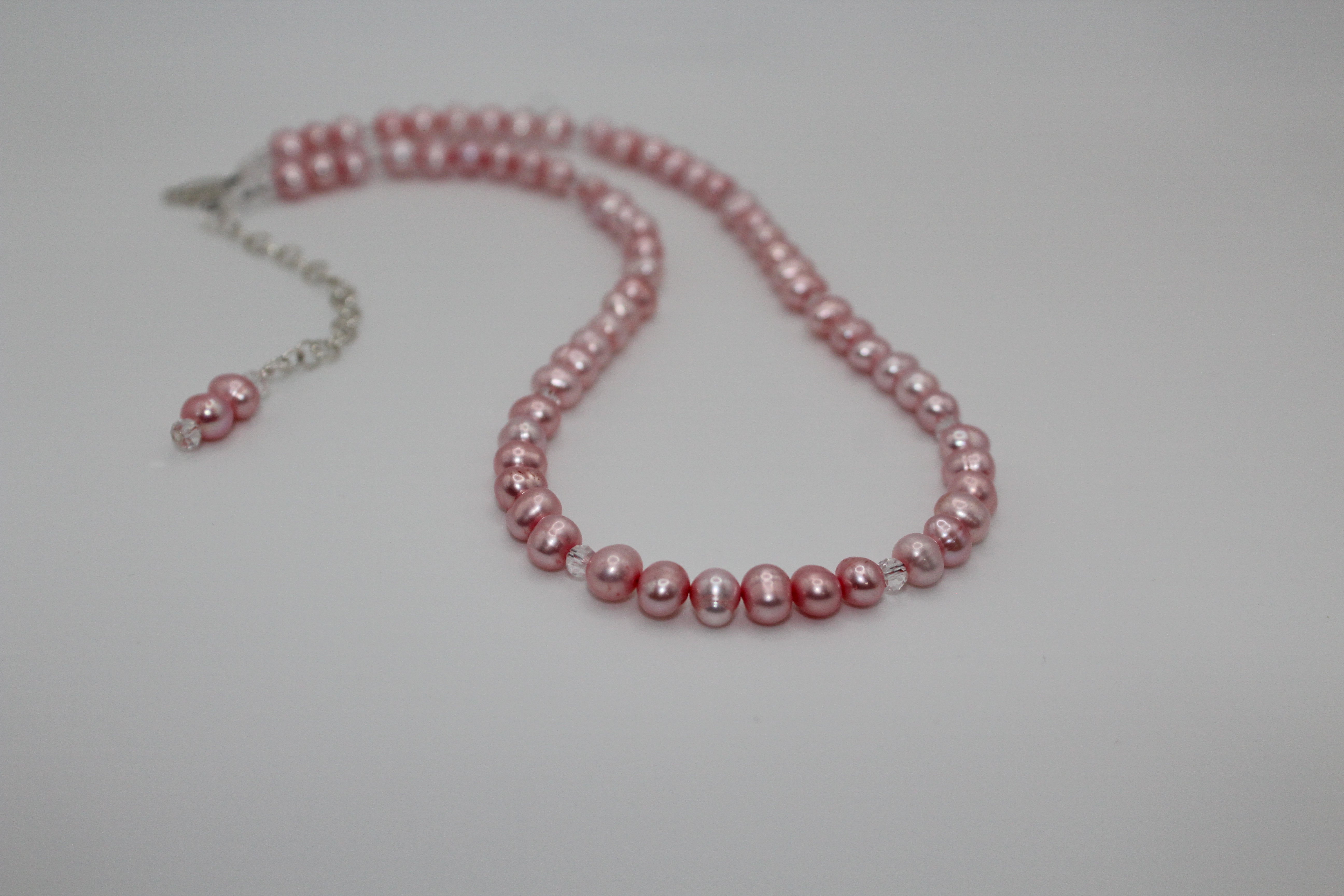 Bright Pink Pearl & Crystal Necklace