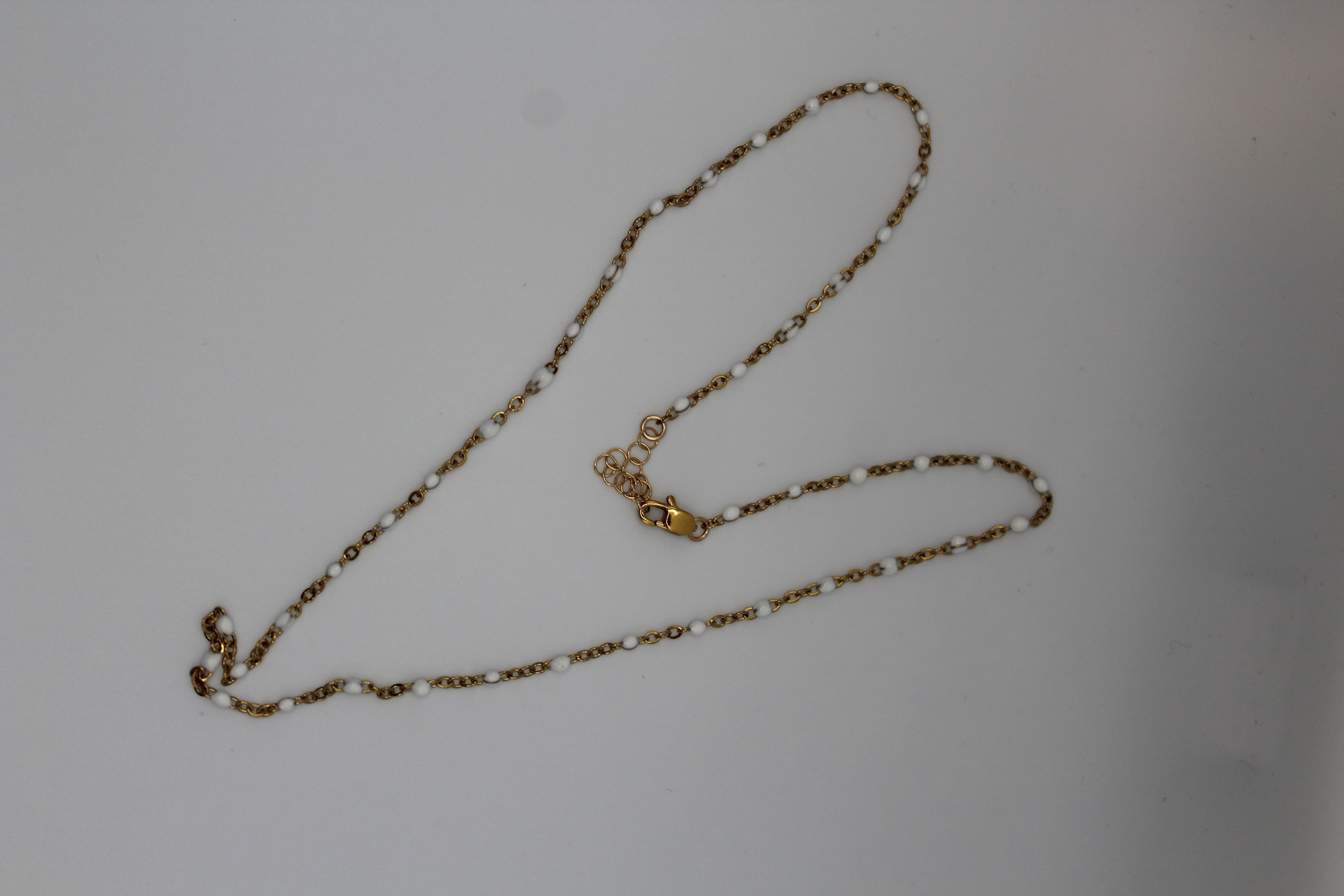 White Enamel on Gold Necklace