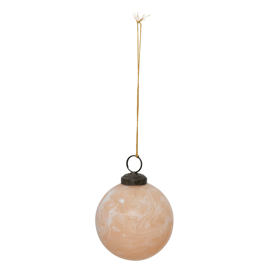 Round Glass Ball Ornament, Marbled Nude