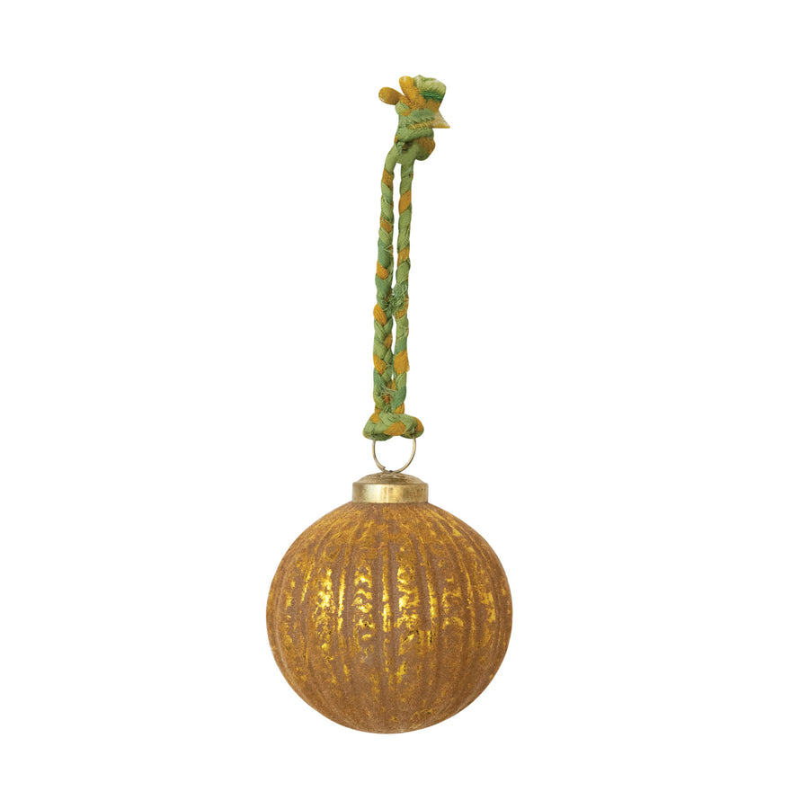 Flocked Glass Ball Ornament Blush and Gold Finish