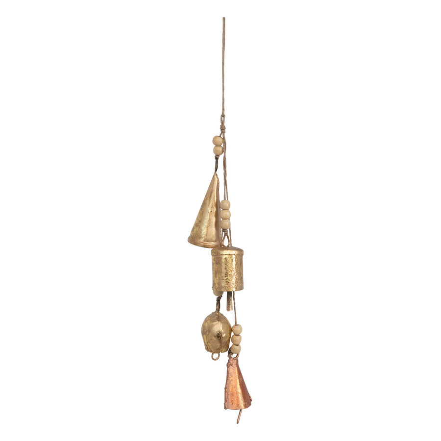Metal Bell Cluster with Wood Beads and Jute