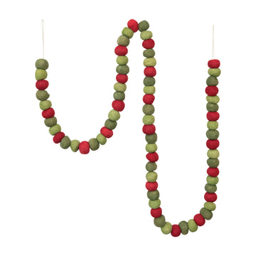 Red and Green Wool Felt Ball Garland