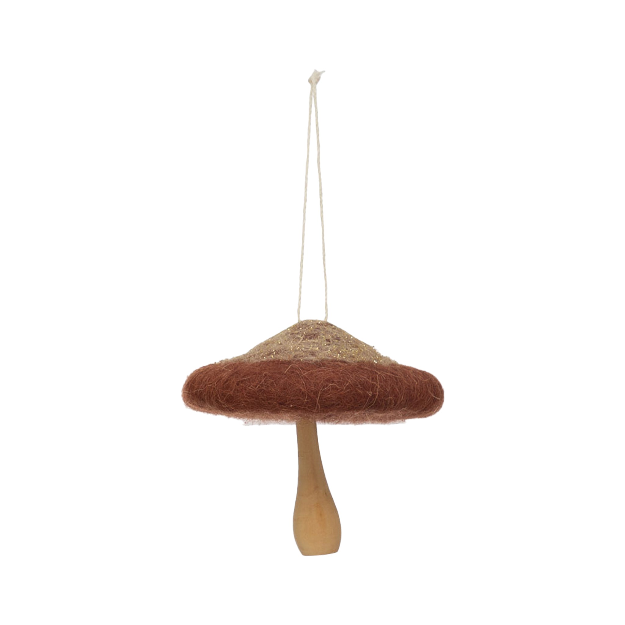 Wool and Wood Mushroom Ornament
