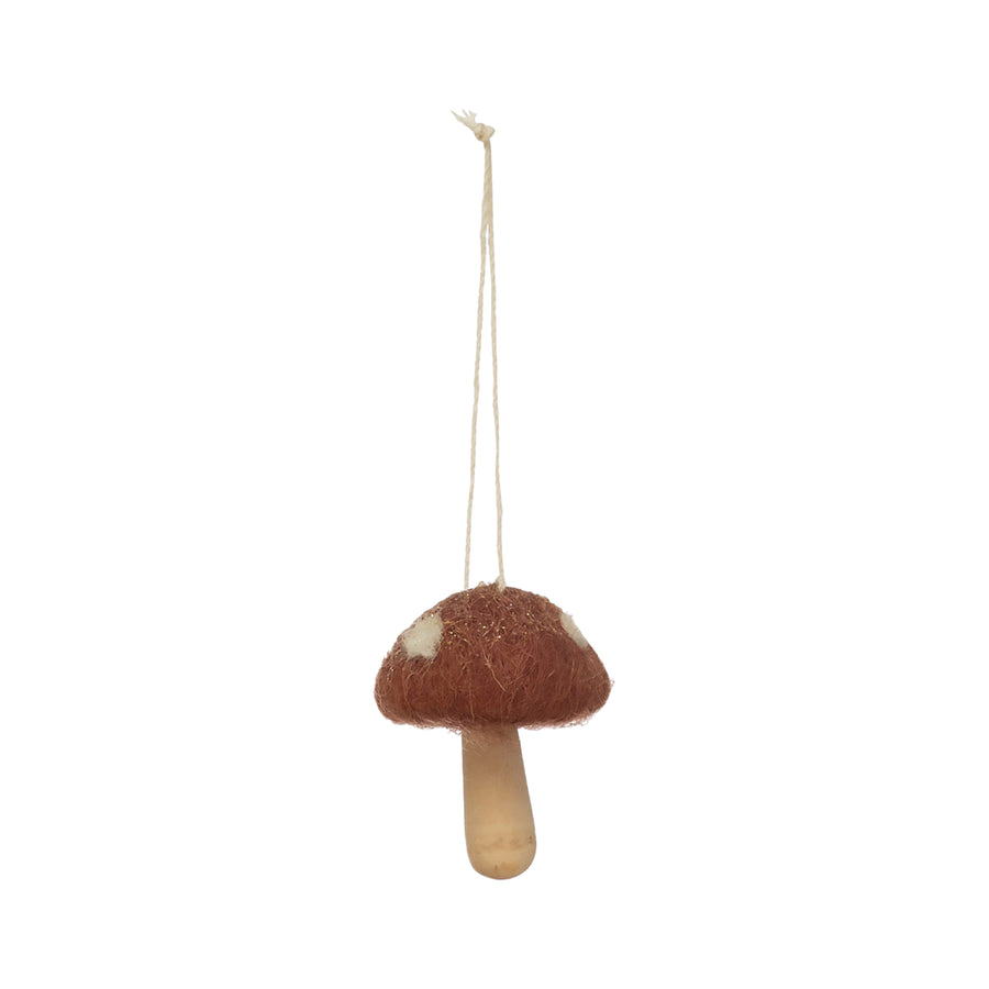 Wool and Wood Spotted Mushroom Ornament