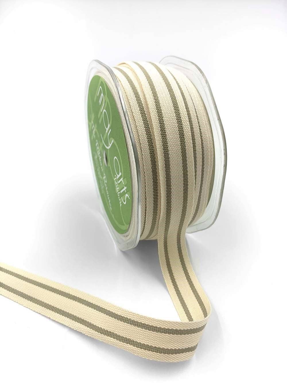 5/8" Woven Cotton Natural Double Stripes Ribbon