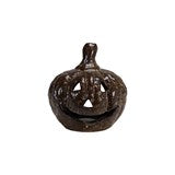 Stoneware Tealight Holder with Jack-O-Lantern Face