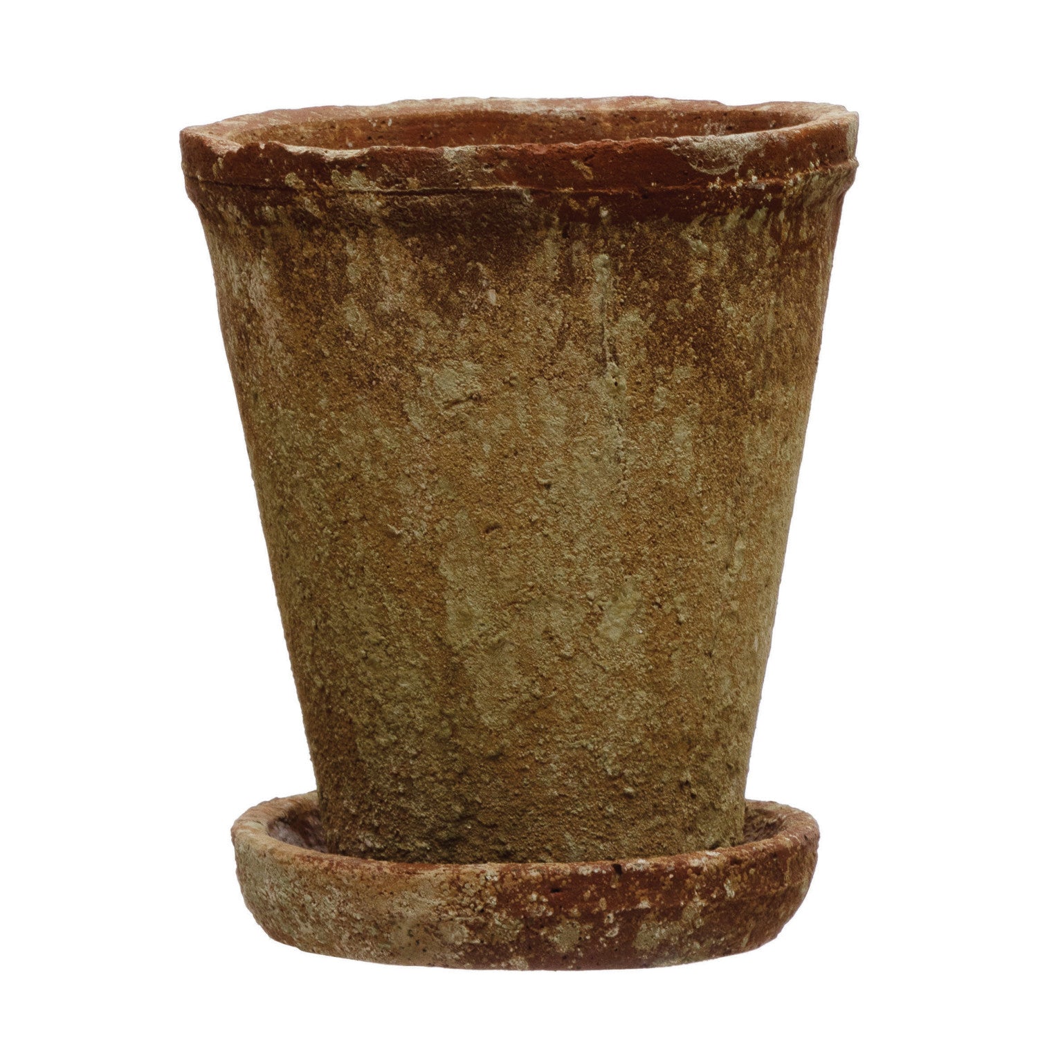 Distressed Cement Planter with Saucer med