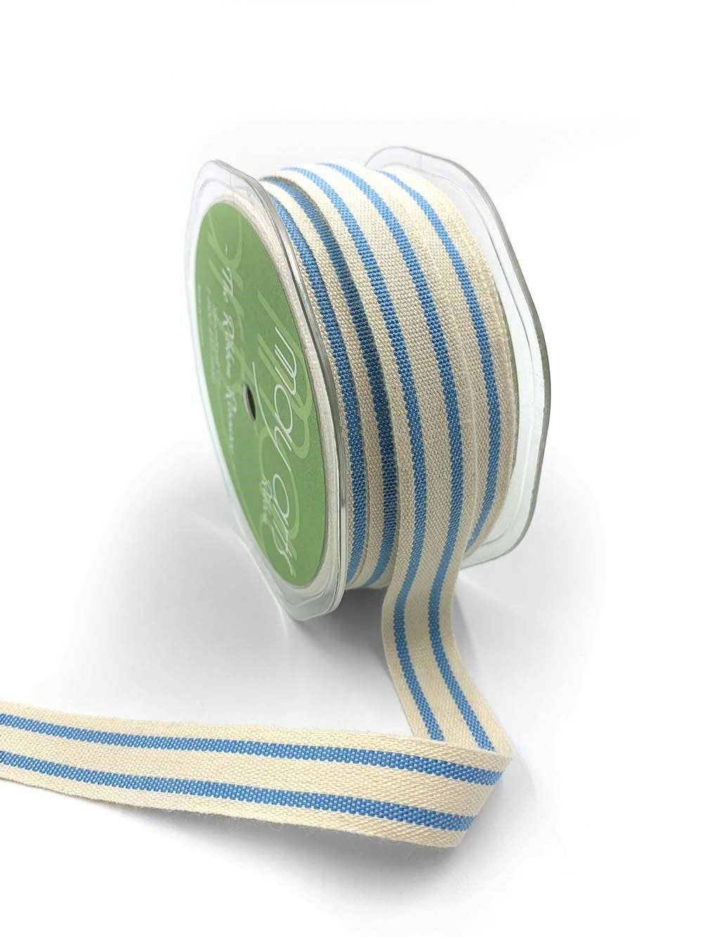5/8" Woven Cotton Light Blue Double Stripes Ribbon