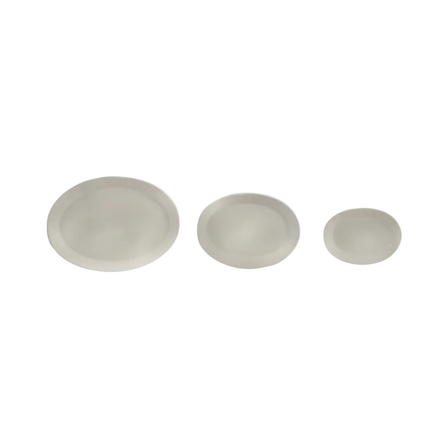 Stoneware Platters, White, Set of 3