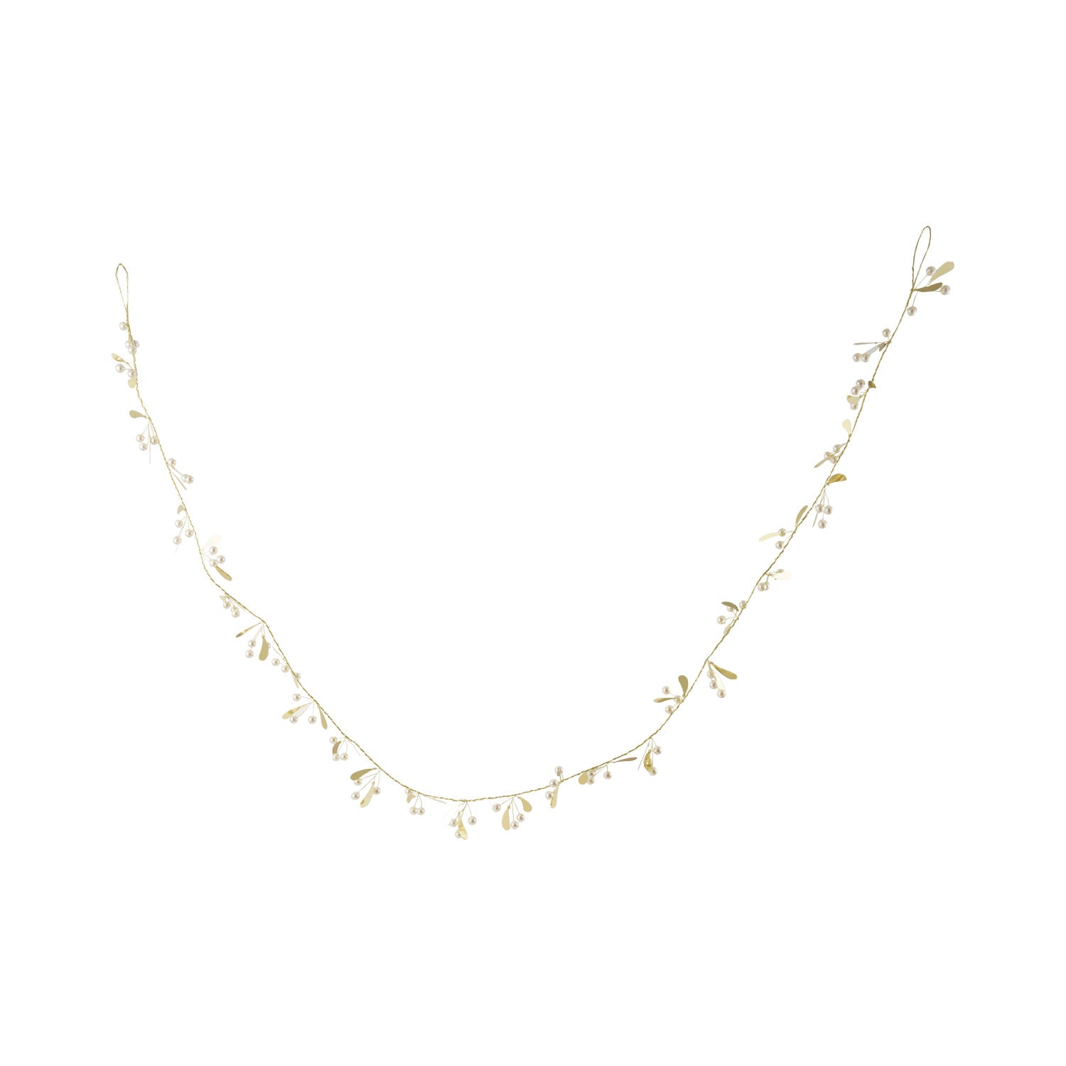 Metal Mistletoe Garland with Faux Pearls, Gold Finish