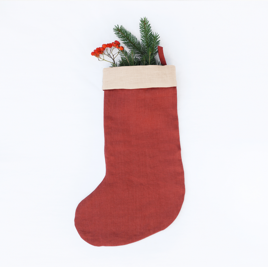 Red Clay Linen Christmas Stocking