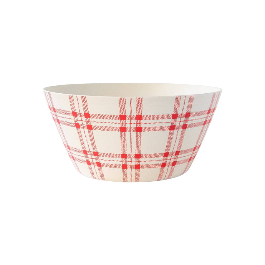 Red  Plaid Reusable Bamboo Serving Bowl