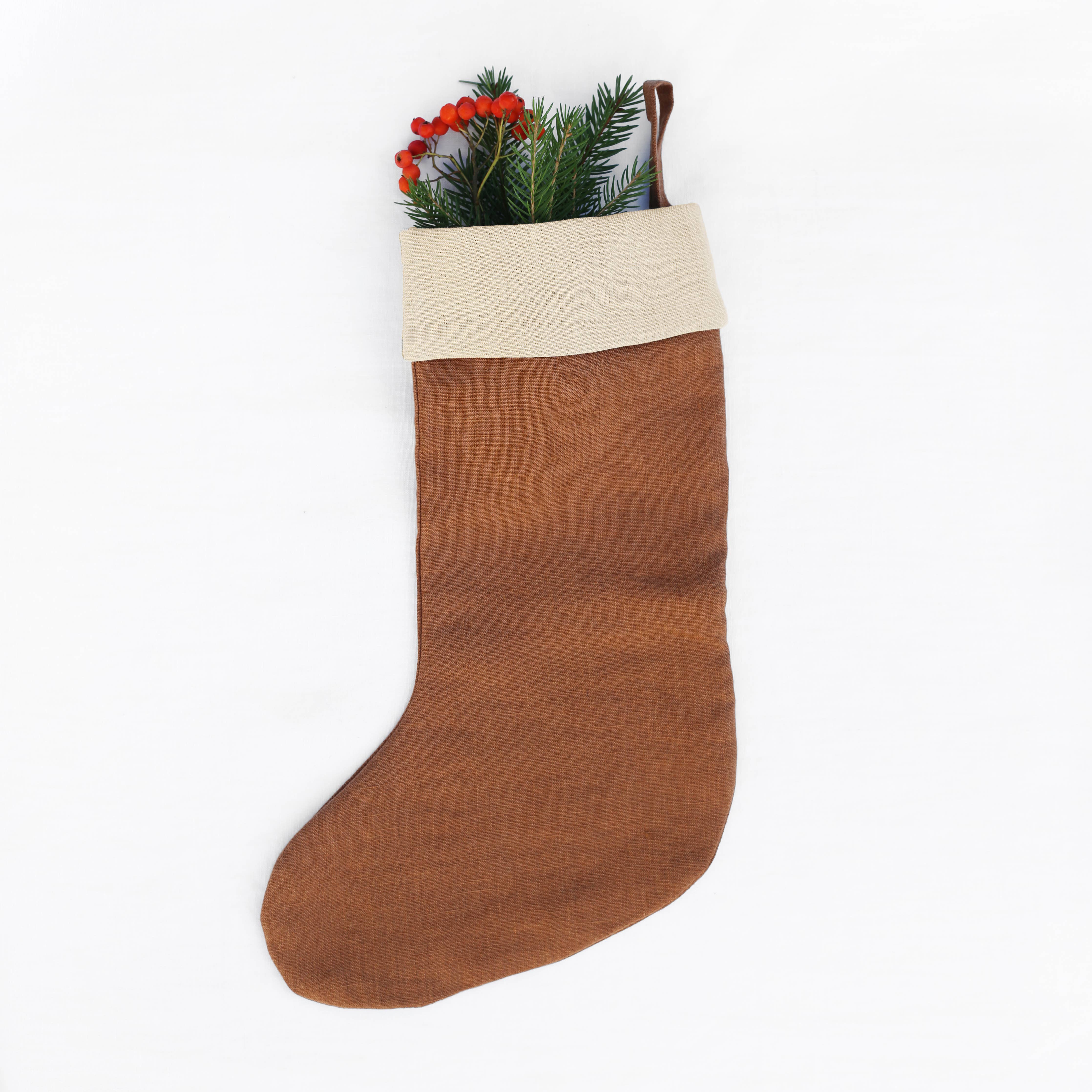 Cinnamon Linen Christmas Stocking