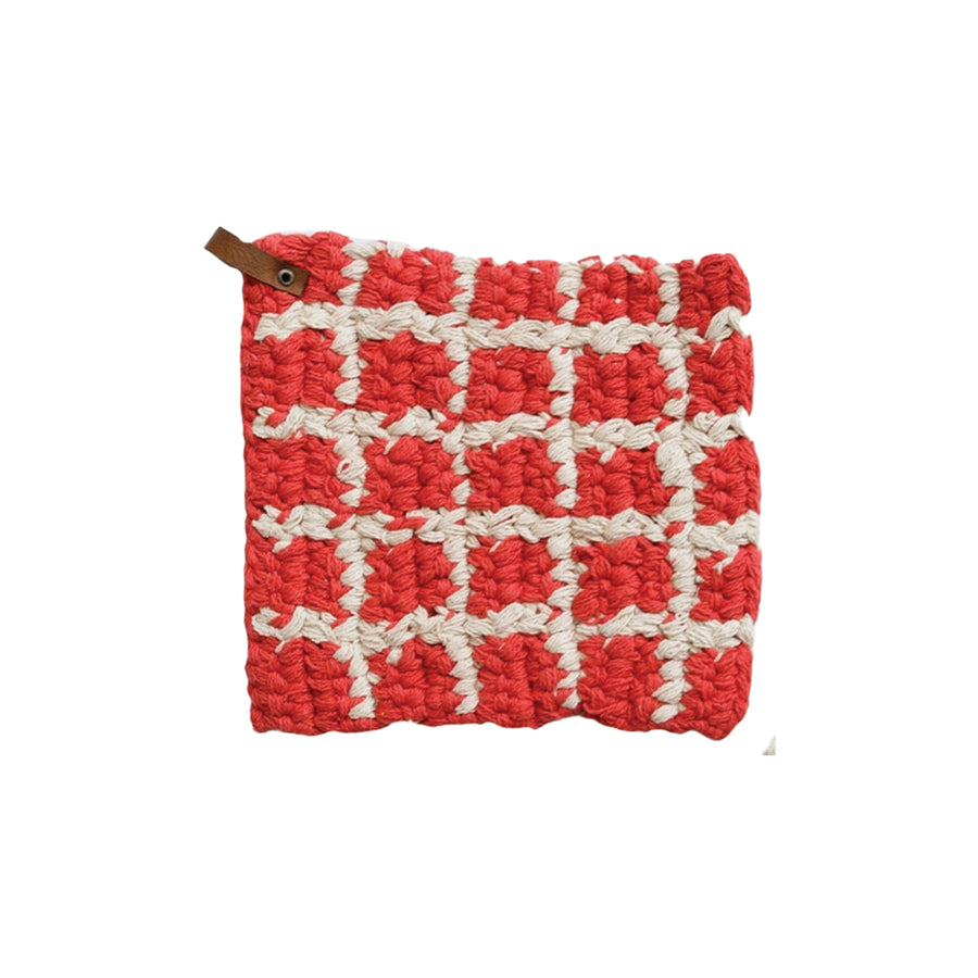 Red Knitted Pot Holder